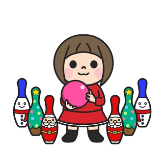 クリスマスボーリングを楽しむ女の子1 クリスマス,クリスマス会,クリスマスパーティー,親睦会,ボーリング,ボウリング,ボーリング場,遊び,大会,ストライクのイラスト素材