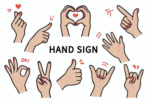 Illustration, finger heart, finger pointing, bye bye, 