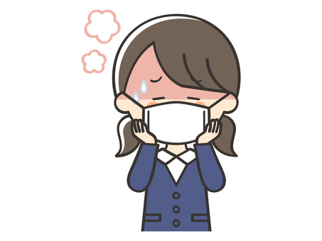 熱が出てマスクをしている女子生徒 女の子,子供,こども,マスク,熱,発熱,風邪,インフルエンザ,感染,感染症のイラスト素材