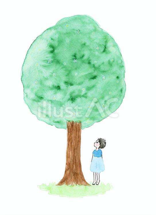 大きな木と女の子 大きい,木,女の子のイラスト素材