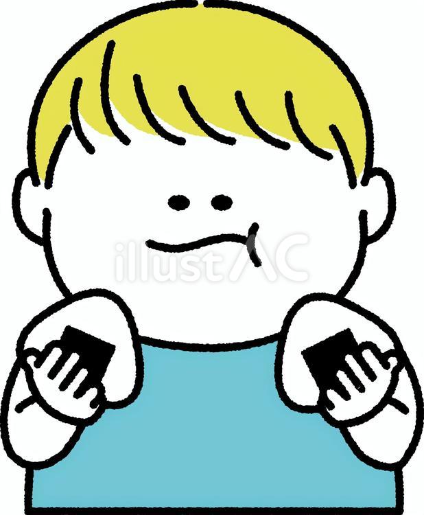 おにぎりを食べる男性 おにぎり,男性,米のイラスト素材