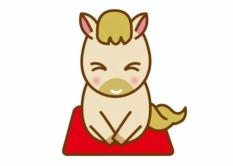 午年年賀状素材18-2 年賀状,馬,午,午年,正月,挨拶,正座,座布団,新年,かわいいのイラスト素材