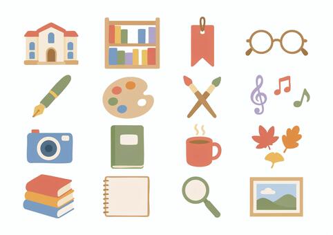 読書・芸術・教養・学校・学びの秋セット 読書,芸術,学習,秋,勉強,教育,学校,図書館,本,書籍のイラスト素材