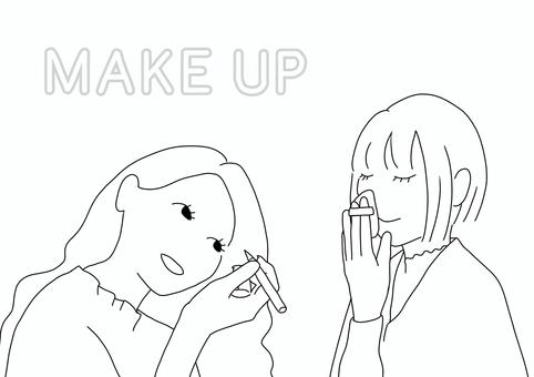 メイクする女性線画 メイクアップ,化粧,女性,メイク,おしゃれ,美容,線画,アイライナー,パフ,ファンデーションのイラスト素材