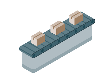 アイソメトリック_ベルトコンベア アイソメトリック,立体,アイソメ,斜め上,工場,機械,生産ライン,製造,コンベア,ベルトのイラスト素材
