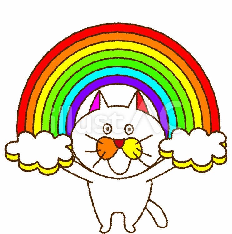猫のたま子と虹 虹,綺麗,明るいのイラスト素材