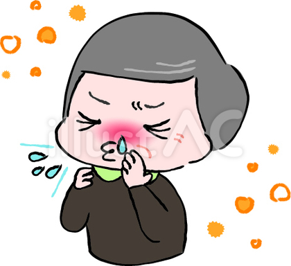 花粉症でくしゃみをする老人男性