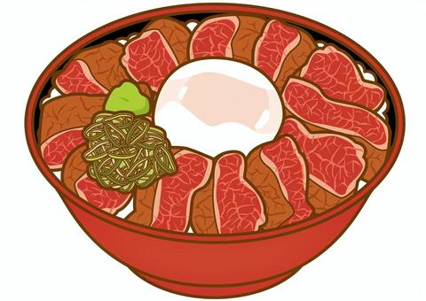 あか牛丼-4c あか牛丼,牛丼,牛ステーキ丼,熊本,阿蘇,郷土料理,ご当地グルメ,名物,ステーキ,牛肉のイラスト素材