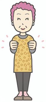 小さくガッツポーズする大阪のおばちゃん ガッツポーズ,おばちゃん,大阪,ヒョウ柄,おばはん,中年,女性,関西,派手,おばさんのイラスト素材