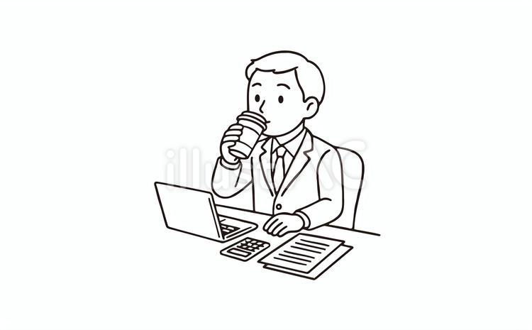 オフィスでコーヒーを飲む男性 人物,男性,サラリーマンのイラスト素材