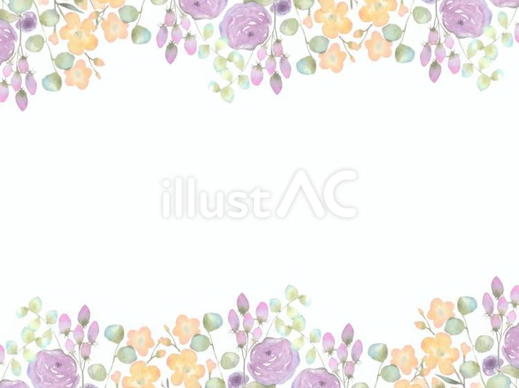 手描き水彩紫と黄色のお花のフレーム 薔薇,手描き,水彩画のイラスト素材