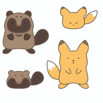 タヌキとキツネ タヌキ,キツネ,動物,野生,かわいいのイラスト素材