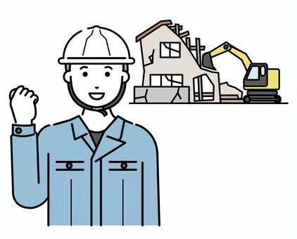 空き家の解体業者　男性 空き家,住居,解体,重機,ヘルメットのイラスト素材