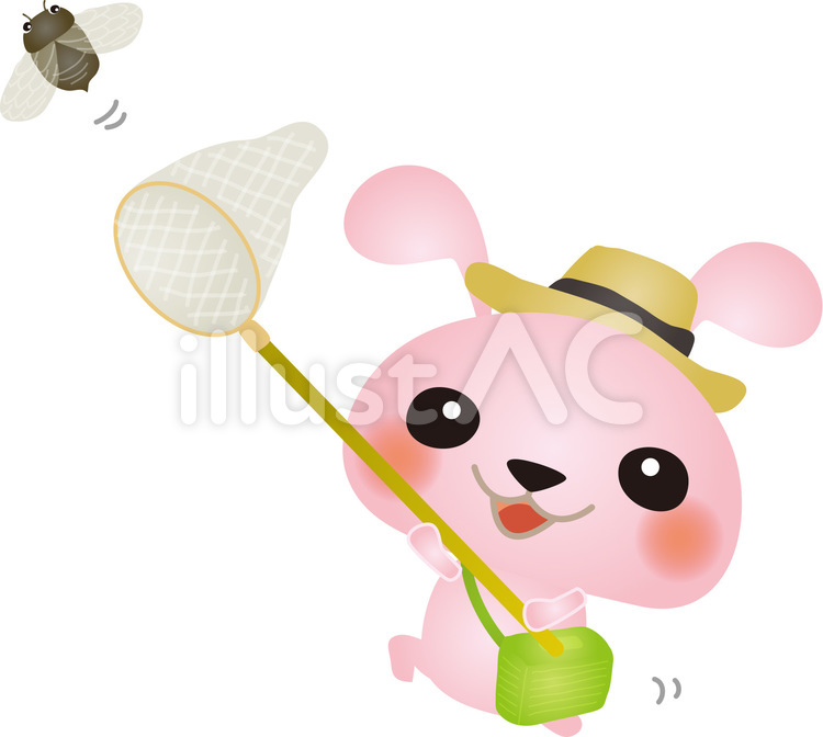 うさぎとセミ うさぎ,セミとり,昆虫採集のイラスト素材