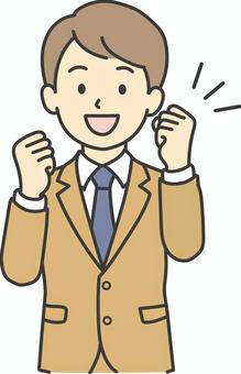 笑顔でガッツポーズをする男子学生 人物,学生,男子,男子学生,やる気,希望,気合い,前向き,頑張る,元気のイラスト素材