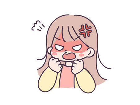 ものすごく怒っている女の子のイラスト イライラ,怒る,説教,手描き,女性,女の子,女子,少女,アイコン,上半身のイラスト素材