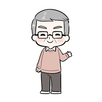 片手をあげる年配の男性 おじさん,年配,私服,メガネ,男性,父親,叔父,おじいちゃん,全身,おすすめのイラスト素材