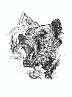 動物５ 動物,熊,山,自然,モノクロ,手描きのイラスト素材