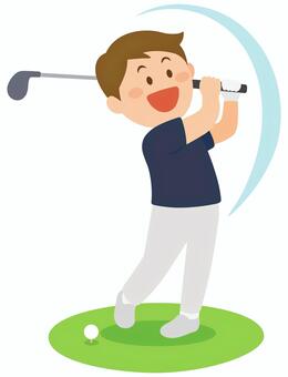 ゴルフスイング　男性（青） スイング,ゴルフ,ゴルファー,ティーショット,ナイスショット,軌道,コンペ,挿絵,アイコン,シンプルのイラスト素材