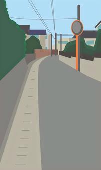 住宅地　　 住宅地,道路,路地,民家,カーブミラー,電線,遠近のイラスト素材