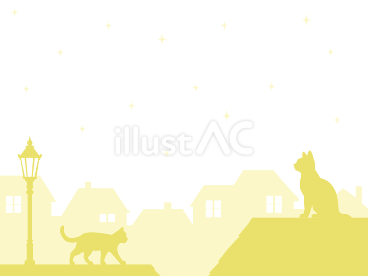 猫と夜の街並のシルエット背景（イエロー） 猫,シルエット,背景のイラスト素材