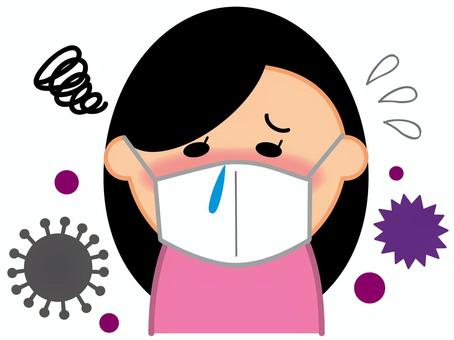 ウイルスやバイキンに囲まれた体調不良女 ウイルスやバイキンに囲まれた体調不良女 体調不良,女,鼻水,マスク,病気,風邪,インフルエンザ,ウイルス,バイキン,汗のイラスト素材