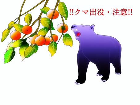 柿の実とクマ/クマ出没・注意 柿,柿の実,クマ,獣,動物,出没,危険,注意,秋,果実のイラスト素材