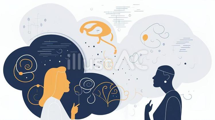 大規模言語コンセプトイラスト 脳,知恵,テクノロジーのイラスト素材