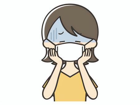 風邪をひいてマスクをしている若い女性 女性,母,お母さん,主婦,風邪,マスク,熱,インフルエンザ,ウイルス,感染症のイラスト素材