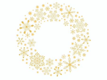 雪の結晶デザイン枠　ラウンド　黄 クリスマス,冬,背景,雪,雪の結晶,キラキラ,手描き,フレーム,光,星のイラスト素材