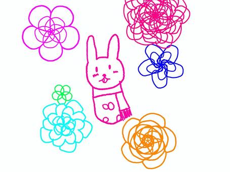 マフラーうさぎ2 マフラー,うさぎ,ウサギ,兎,冬,あかひよこ,花,手描き,可愛い,かわいいのイラスト素材