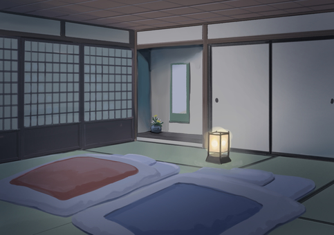 和室(消灯) 和室,日本家屋,部屋,床の間,畳,掛軸,障子,襖,背景,風景のイラスト素材