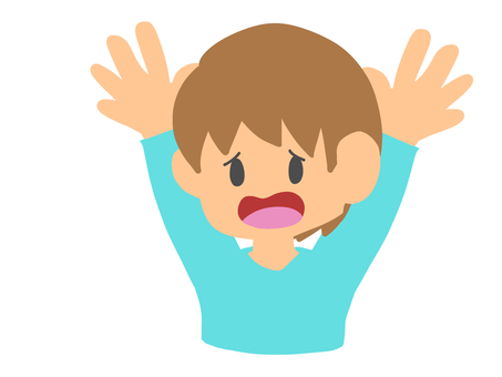 両手をあげ助けを求める男性 男の人,万歳,怖がる,恐れる,怖い,ストレス,お手上げ,助け,救助,叫ぶのイラスト素材