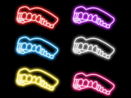 ネオンの入れ歯 入れ歯,歯,医療,器具,歯科,手書き,ネオン,ライト,光,灯のイラスト素材