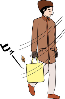 風吹く　 風,吹く,冷たい,歩行者,歩く,コート,ニット帽,冬,鞄,若いのイラスト素材