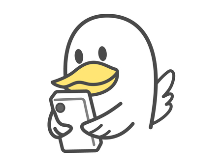 スマホを見るアヒル アヒル,鳥,動物,動物園,ペット,家畜,スマホ,スマートフォン,携帯,電話のイラスト素材