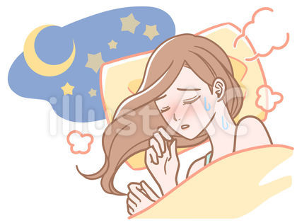 暑さにうなされる女性(夜空付き)