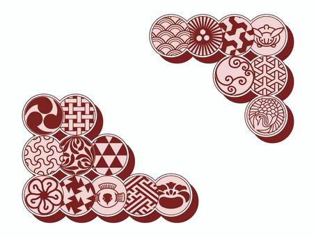 和柄コーナー飾り 和柄コーナー飾り コーナー飾り,装飾,丸文,文様,うさぎ,鶴,すずめ,花,和柄のイラスト素材