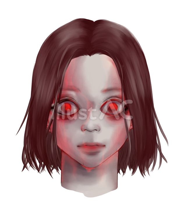 赤い水が滴る怖い顔の女性 幽霊,霊,恐怖のイラスト素材