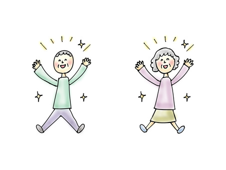 バンザイして喜ぶ高齢者