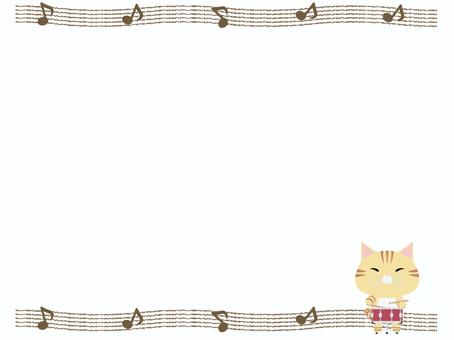 小太鼓を叩くちゃとら猫（フレーム） 小太鼓,猫,ちゃとら,動物,かわいい,楽器,太鼓,フレームのイラスト素材