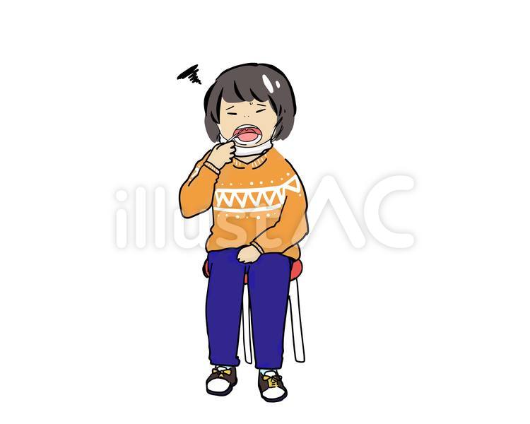PCR検査で座り、綿棒を喉の奥に当てる人 pcr検査,喉,粘膜のイラスト素材