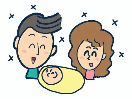 赤ちゃん 赤ちゃん,夫婦,笑顔,pop調,手描き,挿絵,ワンポイント,素材,商用可,無料のイラスト素材