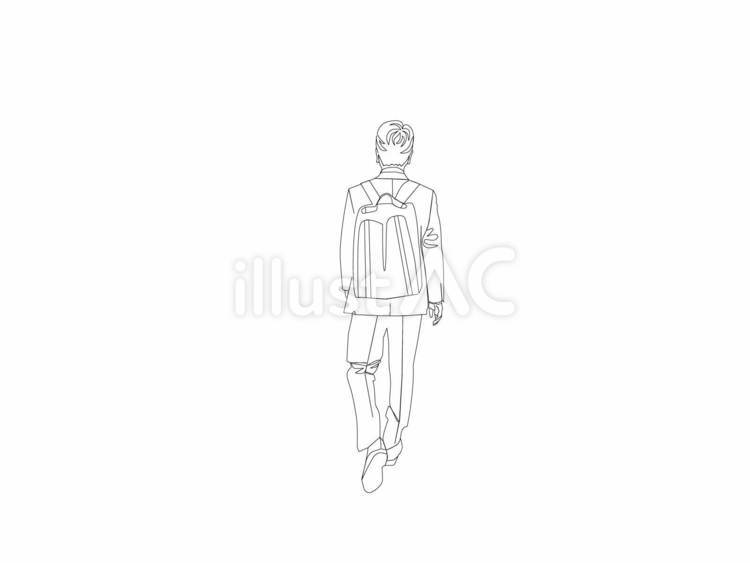 スーツを着た若い男性の通勤中の後ろ姿　① 男性,スーツ,リュックのイラスト素材