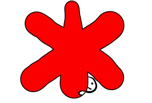 アスタリスクに隠れるゆるキャラ ＊,アスタリスク,記号,ゆるキャラ,かわいい,シンプル,赤,手描き,イラスト素材,ゆるいのイラスト素材