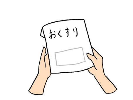 薬袋を手に持つイラスト お薬,処方薬,医薬品,薬局,調剤,服薬,健康,ヘルスケア,受け取り,薬袋のイラスト素材