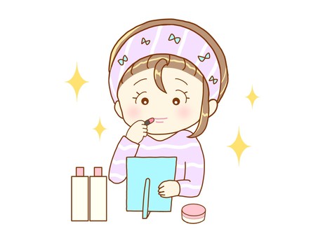 メイクする子供 小学生,中学生,少女,化粧,メイクアップ,リップ,美容,スキンケア,おしゃれ,年頃のイラスト素材