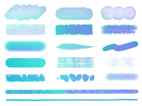 いろいろな質感のフレームとライン　ブルー フレーム,ライン,筆,線,装飾,あしらい,青,綺麗,爽やか,にじみのイラスト素材