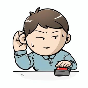 早押しクイズ 早押し,ボタン,クイズ,男性,汗のイラスト素材