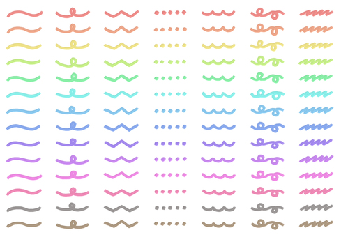 手描きのいろいろあしらいセット　パステル 手描き,あしらい,パステル,カラフル,レインボー,波,くるくる,ギザギザ,点,ドットのイラスト素材